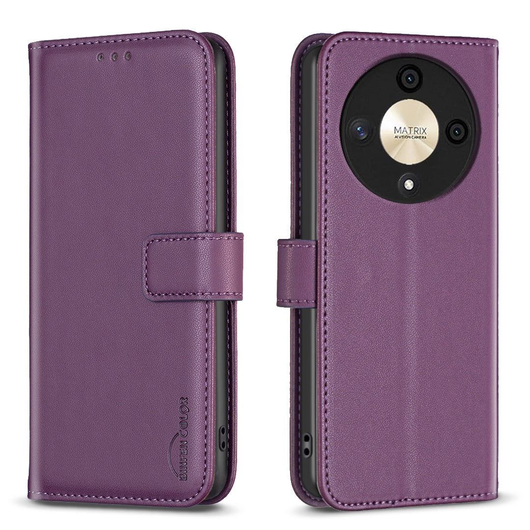 BINFEN COLOR BF17 For Honor X9b 5G / Magic6 Lite 5G Leather Case Wallet Protective Cover - Dark Purple BINFEN COLOR BF17 For Honor X9b 5G / Magic6 Lite 5G Leather Case Wallet Protective Cover - Dark Purple